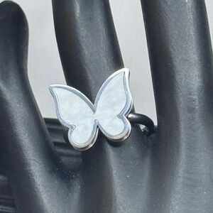 Elegant White Butterfly Ring - Stainless Steel SZ 7
